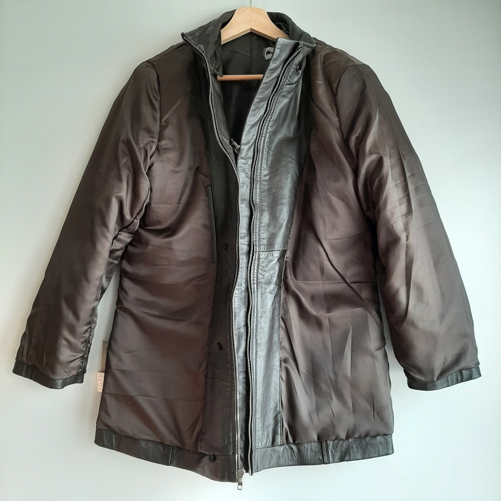 DANIER Genuine Soft Leather Button & Zip Front Jacket Dark Brown Short Coat Sz M - Picture 11 of 16